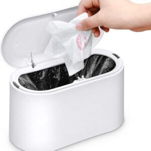 Trash Can - Small Trash Can with Sensor - Sturdy - Countertop Waste Bin - Mini Trash Can - Desktop - Tabletop Waste Bin - Plastic Trash Can - Bathroom Waste Bin - Recycling Waste Bin - Car Trash Can - White - Office Waste Bins - Home / Office