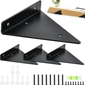Shelf Brackets - 4 Pieces - Triangular Shelf Bracket - Wall Bracket - Wall Brackets - 80*100mm - Steel - Invisible - Triangular - Incl. Mounting Material - Floating Shelf Holder Wall Bracket - Metal Shelf Brackets - Black - For Living Room, Bedroom, Garag