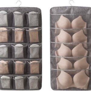 Bra Organizer - Double-Sided 12+18 Storage Pockets - Bra Divider for Closet - Hanging Underwear Divider - Beige - Hanging Storage Bag for Clothing - Clothing Organizer - Washable - Underwear / Socks / Shirts / Bra - Space Saving - 1 Piece