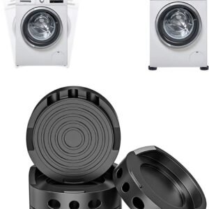 Vibration Dampers Washing Machine / Dryer - Set of 4 Pieces - Extra Thick - Stackable - Washing Machine Dampers - Washing Machine Riser - Dryer Feet - Suitable for Washing Machine and Dryer - Non-Slip Rubber - Black