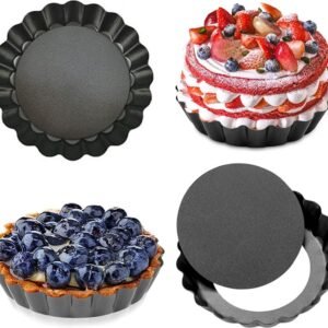Quiche Pans - Set of 4 - Diameter 10 cm - Quiche Pan with Removable Base - Quiche Baking Pan - Tart Pan with Non-stick Coating - Removable Base - Bake Evenly - Cake Pan - Baking Pan - Baking Tin - Quiche Tart Pan Tin - Dishwasher Safe - Black