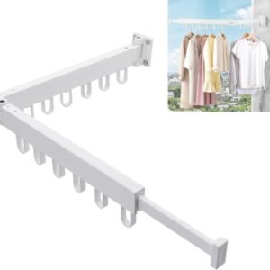 Foldable Wall Drying Rack - Foldable Wall Clothes Rack - Foldable Wall Clothes Rod - 2-Way Drying Rack - Space-Saving - Foldable - For Laundry, Balcony, Bathroom, Terrace, Dormitory, Apartment - White - 1 piece