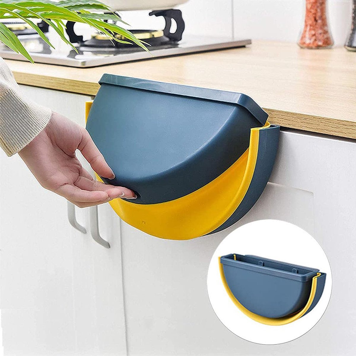 Trash Can - Foldable Trash Can - Kitchen Waste Bin - Trash Can In The Kitchen - Hanging Kitchen Cabinet Door - Car - Cabinet Door - Camping - Office - Bedroom - Organizer - Easy To Hang - Handy - Wall Mountable - Plastic - Blue - V1188-MS101-01826-1 Trash Can - Foldable Trash Can - Kitchen Waste Bin - Trash Can In The Kitchen - Hanging Kitchen Cabinet Door - Car - Cabinet Door - Camping - Office - Bedroom - Organizer - Easy To Hang - Handy - Wall Mountable - Plastic - Blue - Image 4