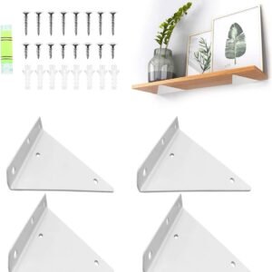 Shelf Brackets - 4 Pieces - Triangular Shelf Bracket - Wall Bracket - Wall Brackets - 80*100mm - Steel - Invisible - Triangular - Incl. Mounting Material - Floating Shelf Holder Wall Bracket - Metal Shelf Brackets - White - For Living Room, Bedroom, Garag