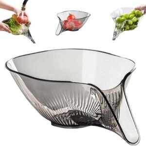 Drain Basket - Sieve with Funnel - Draining Sieve - Kitchen Sieve - Drying Rack - Plastic - Draining Cooked Noodles - Multifunctional - For Washing Food, Vegetables and Fruit - For Kitchen Sink - Grey