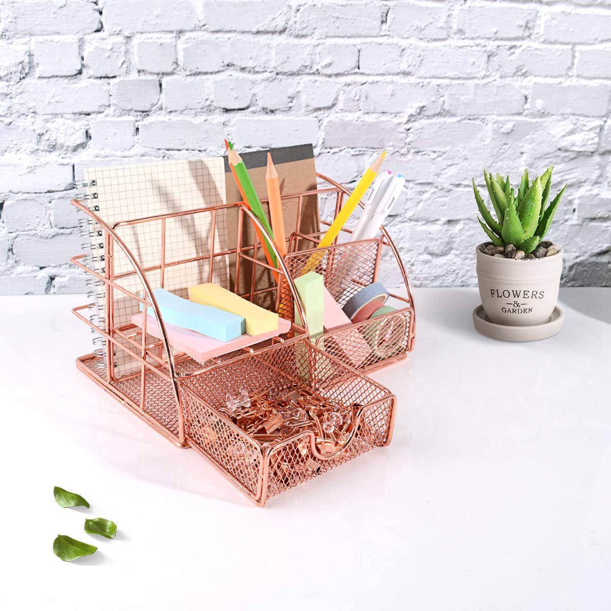 Pen Tray - 5 Compartments and Drawer - Desk Organizer - Rose Gold - Pen Holder - Desk Organizer - Durable - Non-Fading - Metal - Pen Trays - Mesh - Fashion - Multifunctional Storage System - Neatness & Classification - Save Space - V1188-MS101-02046-1 Pen Tray - 5 Compartments and Drawer - Desk Organizer - Rose Gold - Pen Holder - Desk Organizer - Durable - Non-Fading - Metal - Pen Trays - Mesh - Fashion - Multifunctional Storage System - Neatness & Classification - Save Space - Image 2