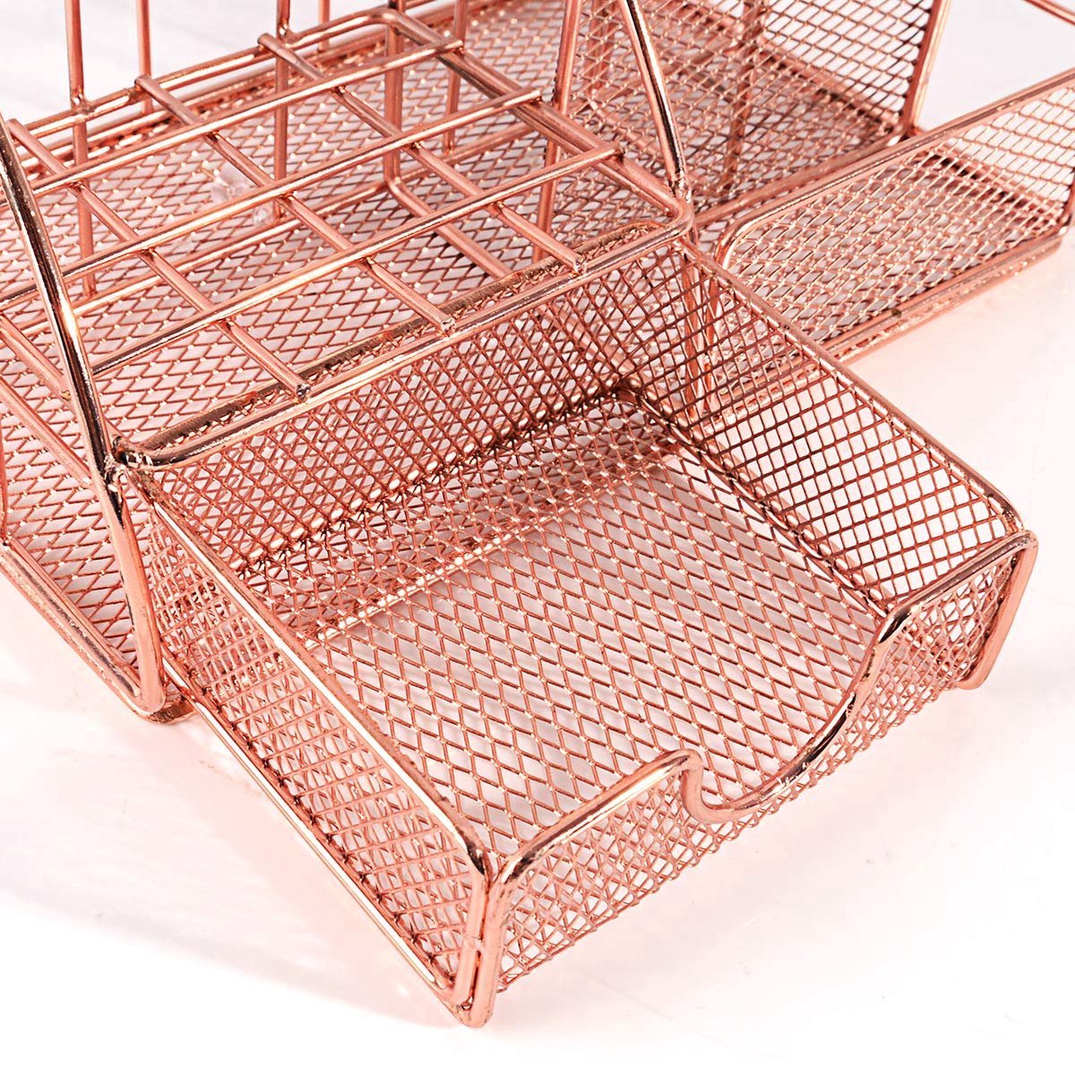 Pen Tray - 5 Compartments and Drawer - Desk Organizer - Rose Gold - Pen Holder - Desk Organizer - Durable - Non-Fading - Metal - Pen Trays - Mesh - Fashion - Multifunctional Storage System - Neatness & Classification - Save Space - V1188-MS101-02046-1 Pen Tray - 5 Compartments and Drawer - Desk Organizer - Rose Gold - Pen Holder - Desk Organizer - Durable - Non-Fading - Metal - Pen Trays - Mesh - Fashion - Multifunctional Storage System - Neatness & Classification - Save Space - Image 4