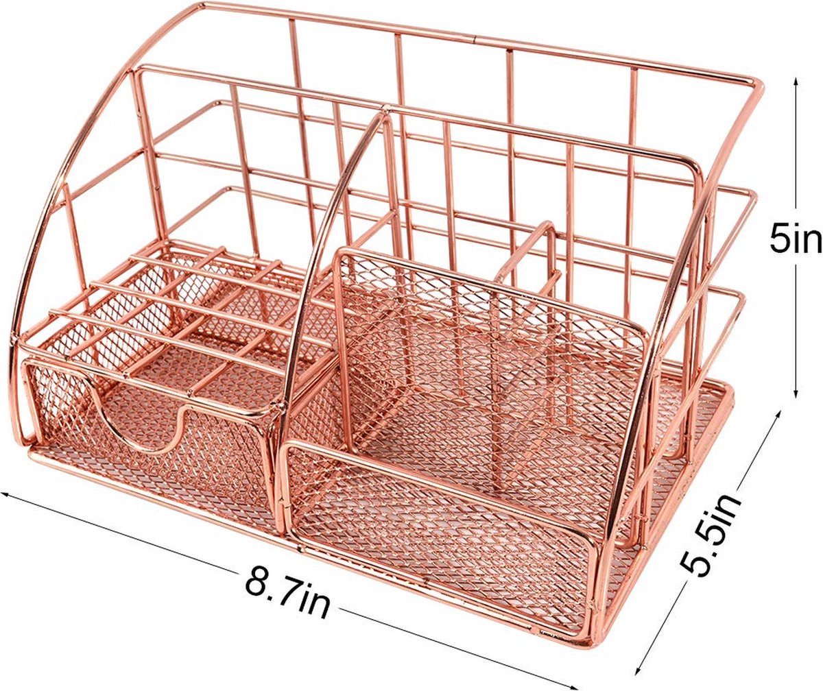 Pen Tray - 5 Compartments and Drawer - Desk Organizer - Rose Gold - Pen Holder - Desk Organizer - Durable - Non-Fading - Metal - Pen Trays - Mesh - Fashion - Multifunctional Storage System - Neatness & Classification - Save Space - V1188-MS101-02046-1 Pen Tray - 5 Compartments and Drawer - Desk Organizer - Rose Gold - Pen Holder - Desk Organizer - Durable - Non-Fading - Metal - Pen Trays - Mesh - Fashion - Multifunctional Storage System - Neatness & Classification - Save Space - Image 5
