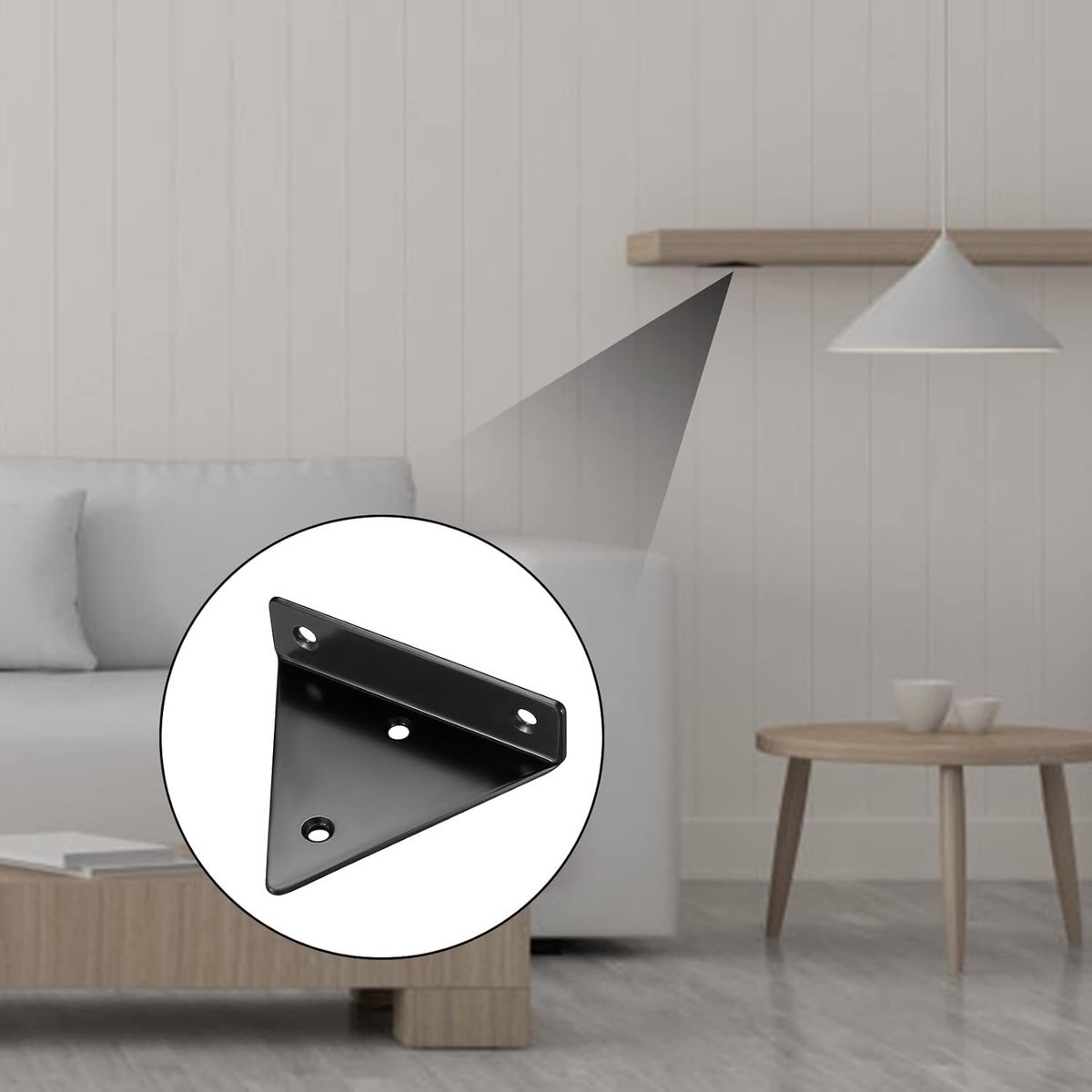 4 pieces - Shelf brackets - 10*8 cm - Wall-mounted floating bracket - Concealed shelf bracket - metal shelf brackets - triangular shelf bracket - with screws - invisible shelf bracket - for living room, bathroom and bedroom decor - black - V1188-MS101-02348-1 4 pieces - Shelf brackets - 10*8 cm - Wall-mounted floating bracket - Concealed shelf bracket - metal shelf brackets - triangular shelf bracket - with screws - invisible shelf bracket - for living room, bathroom and bedroom decor - black - Image 2