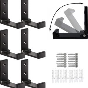 6 pieces - Foldable wall hooks - 6.7*7.5*2.5 cm - Clothes hook - concealable clothes hooks - heavy-duty wall hooks - aluminum hooks - with screws - foldable hooks - for hanging coats, bags, hats, and keys - black