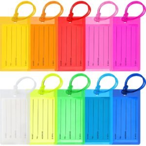 10 pieces - luggage tags - colored plastic PVC labels - waterproof PVC luggage tags - luggage tags for luggage - luggage tags - with string - business card holders - with name ID cards - for checked suitcases, travel bags and backpacks - 11*6.5 cm