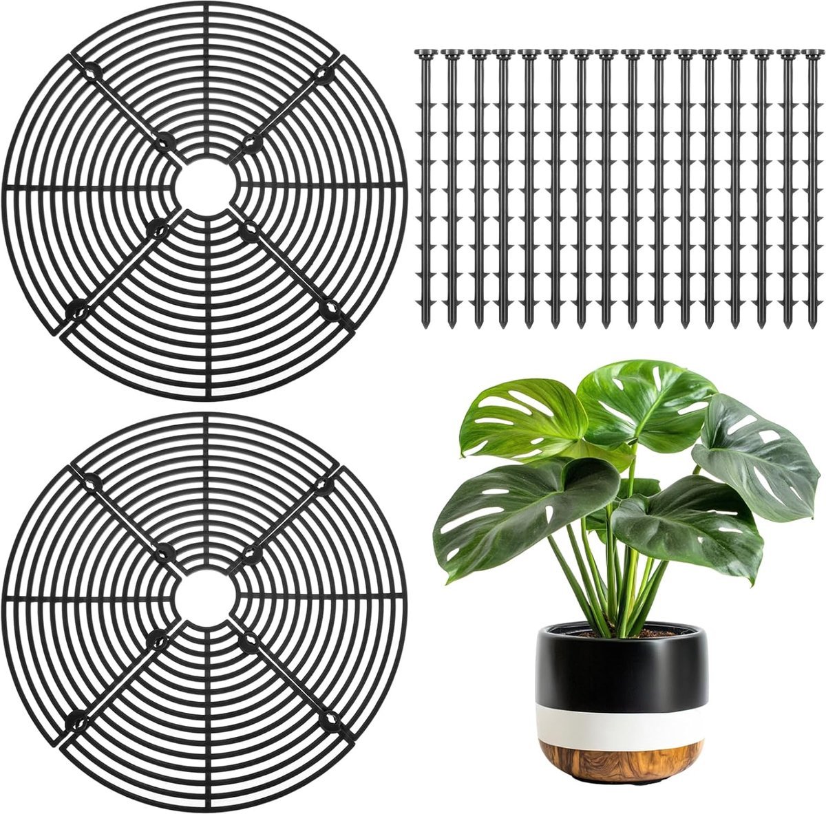 2 pieces - plant pot cover - 30 cm - Flowerpot grid - planter cover set - plantpot grid bottom protectors - with 16 posts - plant covers - for indoor and outdoor gardening - plant protectors - keeps cats and squirrels out of the flowerpot - black - V1188-MS101-02580-1 2 pieces - plant pot cover - 30 cm - Flowerpot grid - planter cover set - plantpot grid bottom protectors - with 16 posts - plant covers - for indoor and outdoor gardening - plant protectors - keeps cats and squirrels out of the flowerpot - black