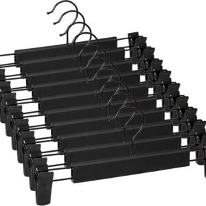 Clothes Hangers - 10 Pieces - Trouser Hangers - Trouser Hangers with Clips - Garment Hangers - Skirt Hangers - Non-Slip Hanger with Clips - Clothes Rack/Coat Rack/Jacket/Trouser Hanger - Space-Saving - Adjustable Clip Hangers, Garment Jacket Clothing Jean