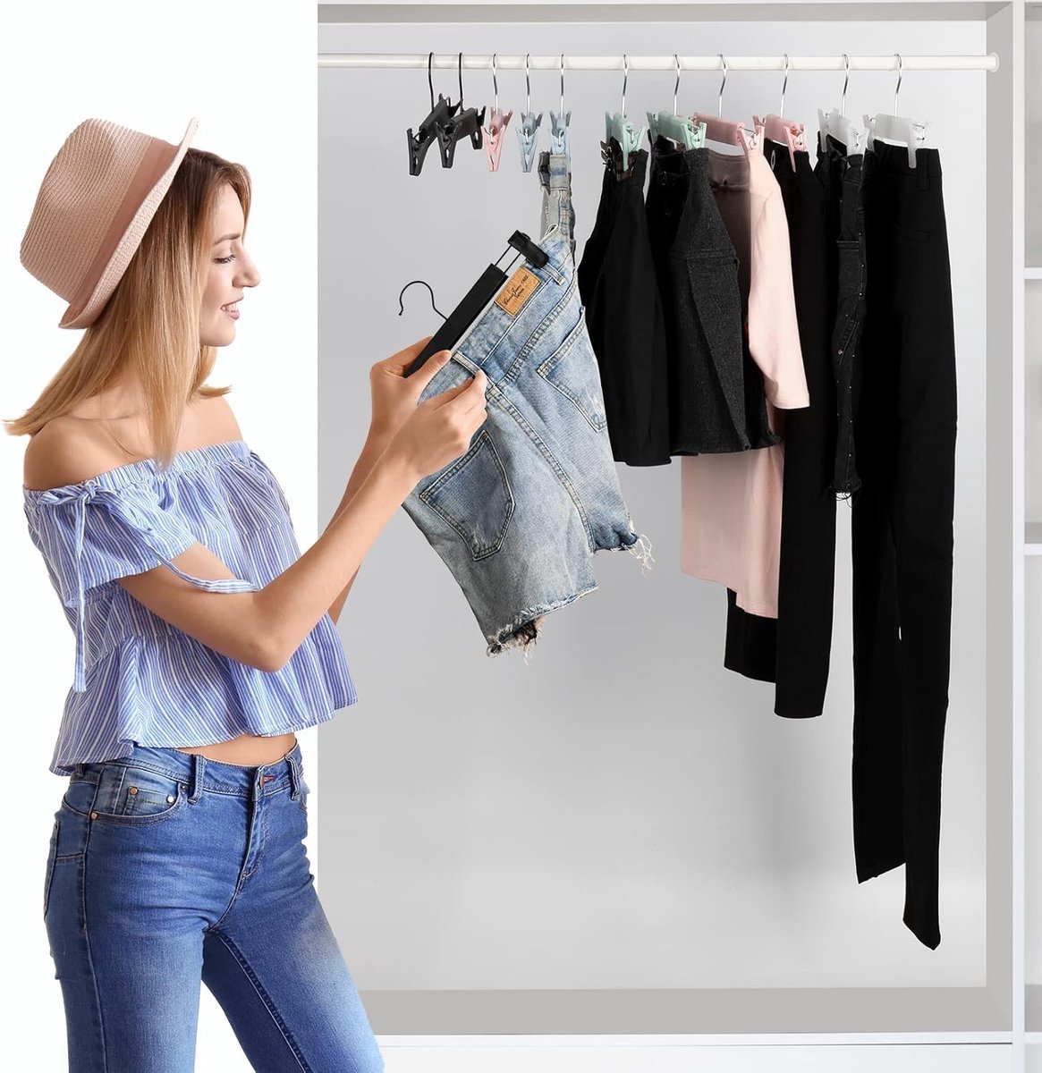Clothes Hangers - 10 Pieces - Trouser Hangers - Trouser Hangers with Clips - Garment Hangers - Skirt Hangers - Non-Slip Hanger with Clips - Clothes Rack/Coat Rack/Jacket/Trouser Hanger - Space-Saving - Adjustable Clip Hangers, Garment Jacket Clothing Jean - V1188-MS101-02608-1 Clothes Hangers - 10 Pieces - Trouser Hangers - Trouser Hangers with Clips - Garment Hangers - Skirt Hangers - Non-Slip Hanger with Clips - Clothes Rack/Coat Rack/Jacket/Trouser Hanger - Space-Saving - Adjustable Clip Hangers, Garment Jacket Clothing Jean - Image 4