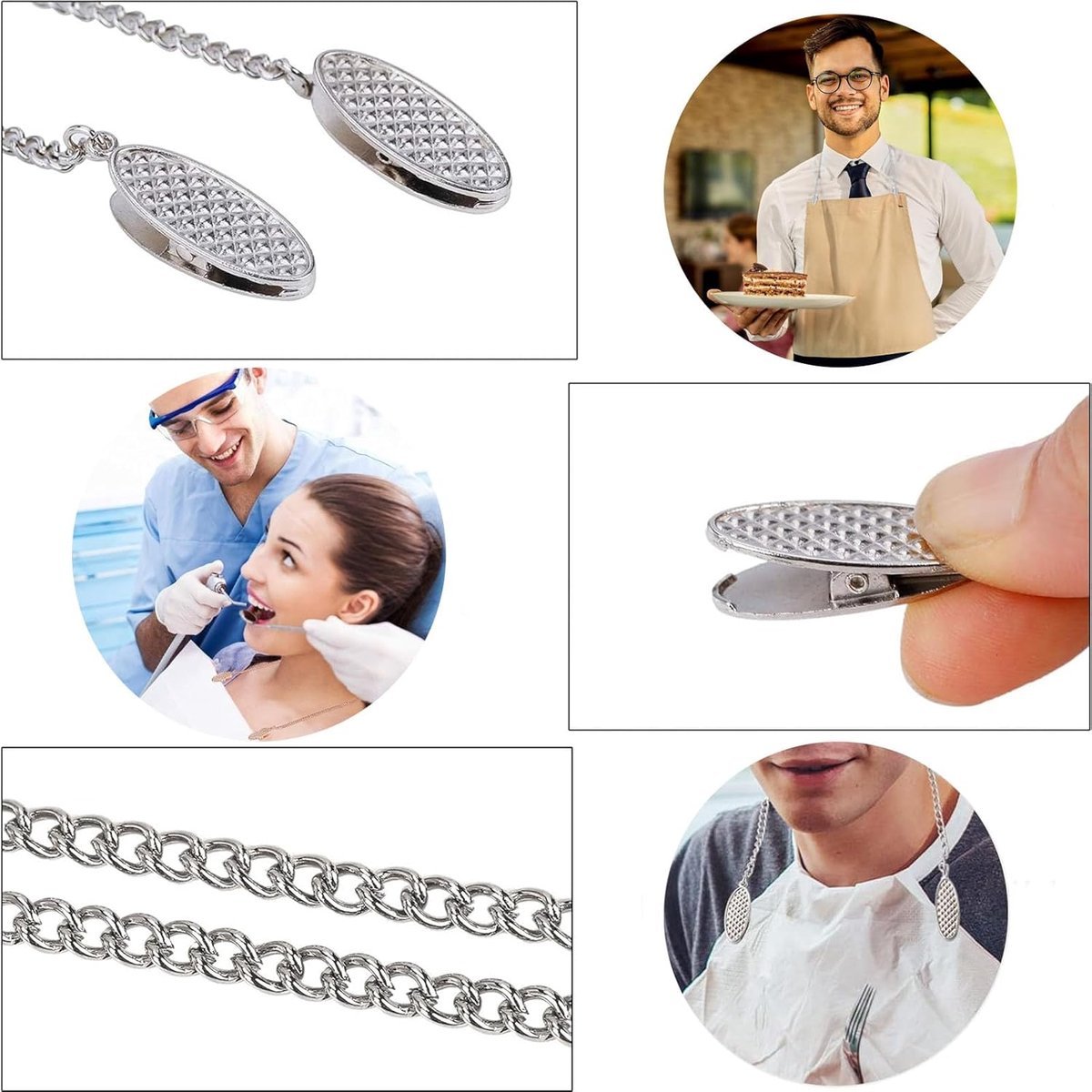 Napkin chain with clips - 4 pieces napkin chain - napkin clips - napkin clips with chain - 50 cm metal chain - Napkin clips - silver metal napkin clips - napkin clip chain - for seniors adults children - Silver & Black - V1188-MS101-02651-1 Napkin chain with clips - 4 pieces napkin chain - napkin clips - napkin clips with chain - 50 cm metal chain - Napkin clips - silver metal napkin clips - napkin clip chain - for seniors adults children - Silver & Black - Image 3