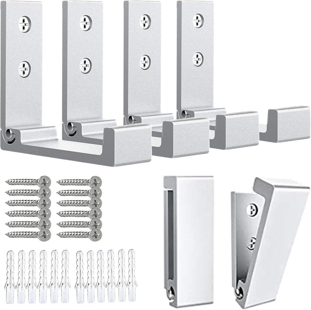 6 pieces - Foldable wall hooks - 6.7*7.5*2.5 cm - Clothes hook - concealable clothes hooks - heavy-duty wall hooks - aluminum hooks - with screws - foldable hooks - for hanging coats, bags, hats, and keys - silver