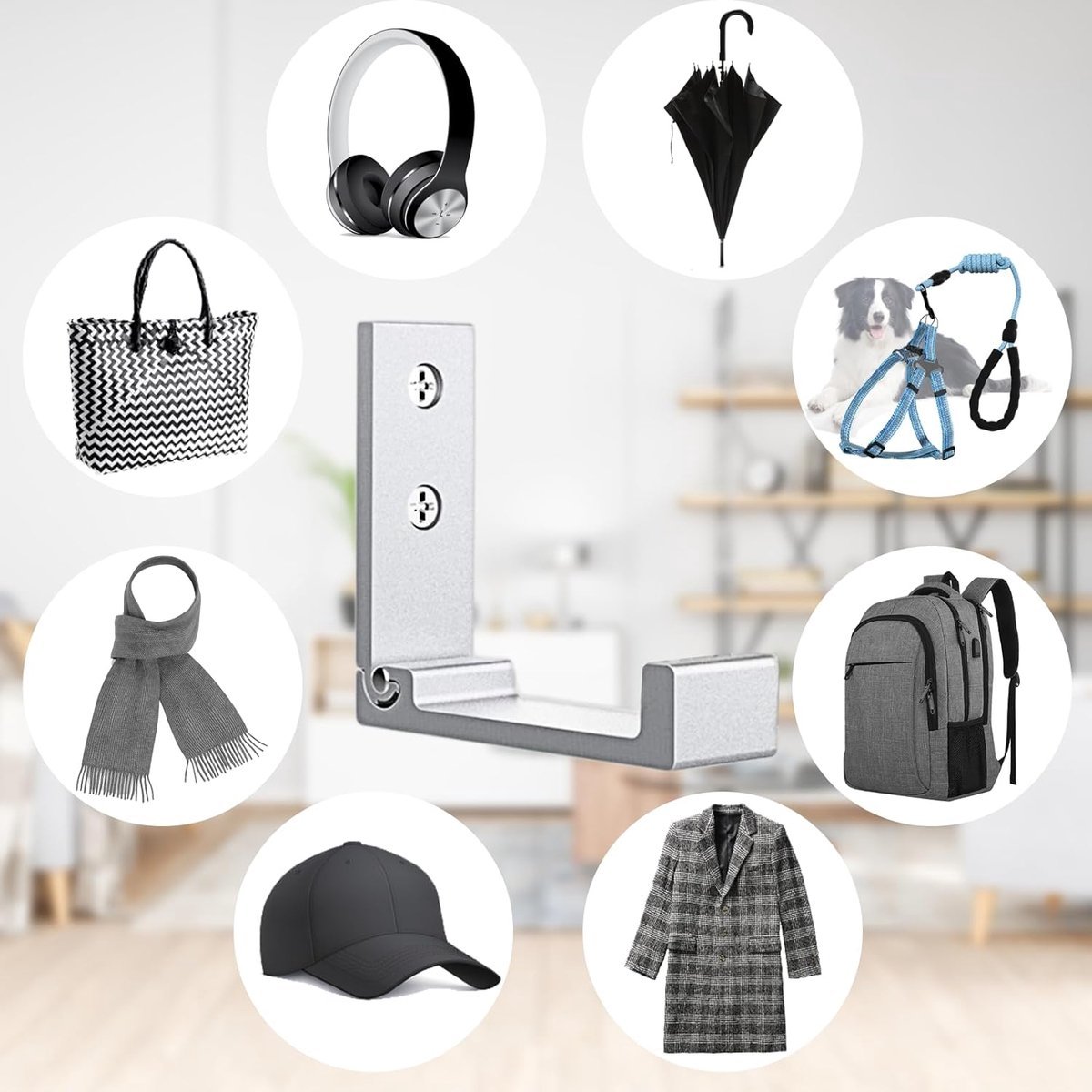 6 pieces - Foldable wall hooks - 6.7*7.5*2.5 cm - Clothes hook - concealable clothes hooks - heavy-duty wall hooks - aluminum hooks - with screws - foldable hooks - for hanging coats, bags, hats, and keys - silver - V1188-MS101-02659-1 6 pieces - Foldable wall hooks - 6.7*7.5*2.5 cm - Clothes hook - concealable clothes hooks - heavy-duty wall hooks - aluminum hooks - with screws - foldable hooks - for hanging coats, bags, hats, and keys - silver - Image 3