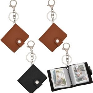 4 pieces - Mini photo album - 2 inch - Photo album - keychain - mini retro photo album - with lobster claw clasps and keychains - Each book can hold 20 photos - 10 pages - for a family and friends party keepsake - black, brown