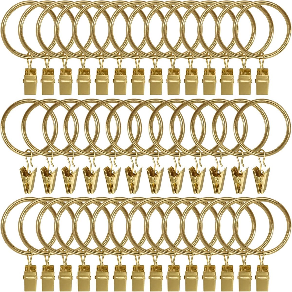 Metal Curtain Hooks with Clamps and Rings - 40 Pieces - Drapery Clip Hooks - Metal Curtain Rings - Decorative Curtain Rod Clips - Hooks - Shower Curtain Hanging Hooks with Clamp - Metal Curtain Rings with Clips - Gold