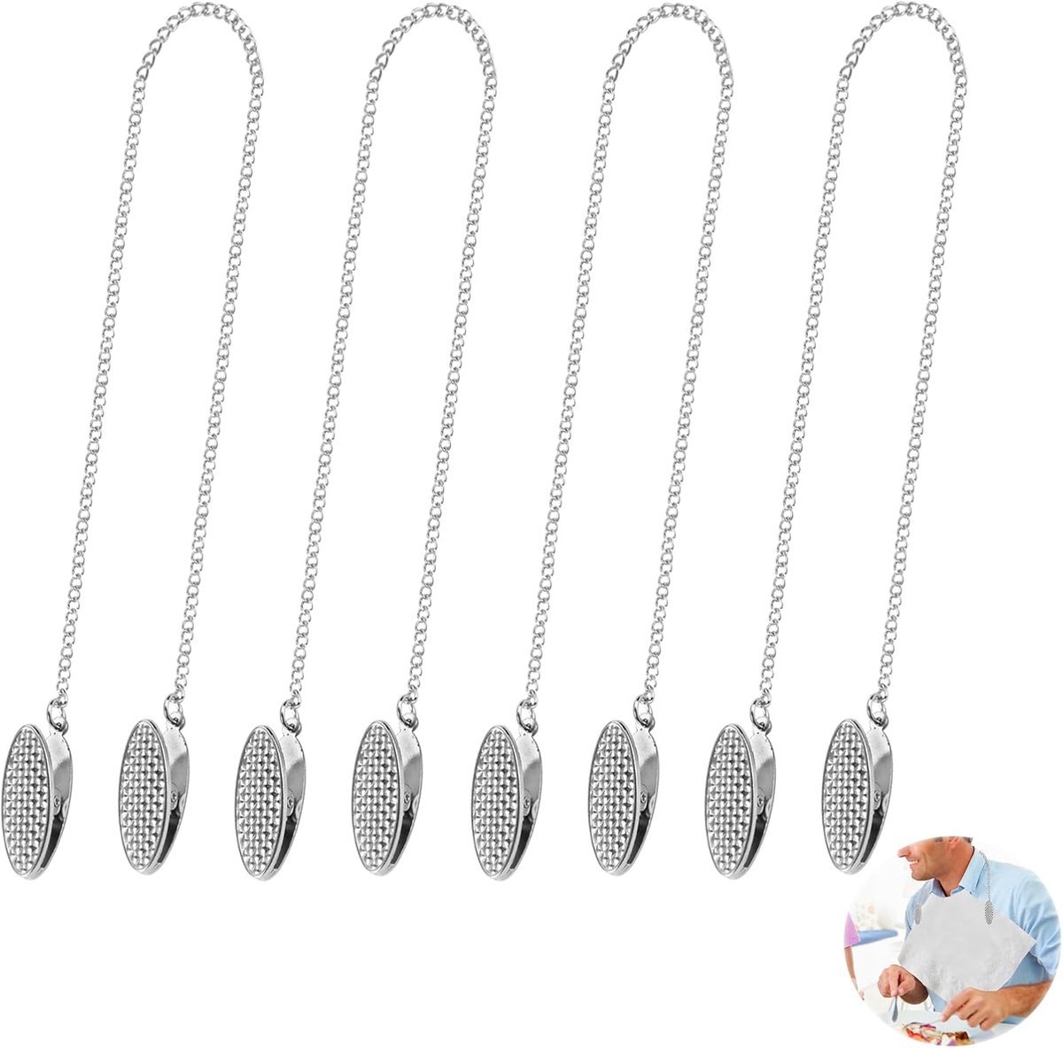 Napkin chain with clips - 4 pieces napkin chain - napkin clips - napkin clips with chain - 50 cm metal chain - Napkin clips - silver metal napkin clips - napkin clips chain - napkin chain - for seniors adults children - V1188-MS101-02864-1 Napkin chain with clips - 4 pieces napkin chain - napkin clips - napkin clips with chain - 50 cm metal chain - Napkin clips - silver metal napkin clips - napkin clips chain - napkin chain - for seniors adults children