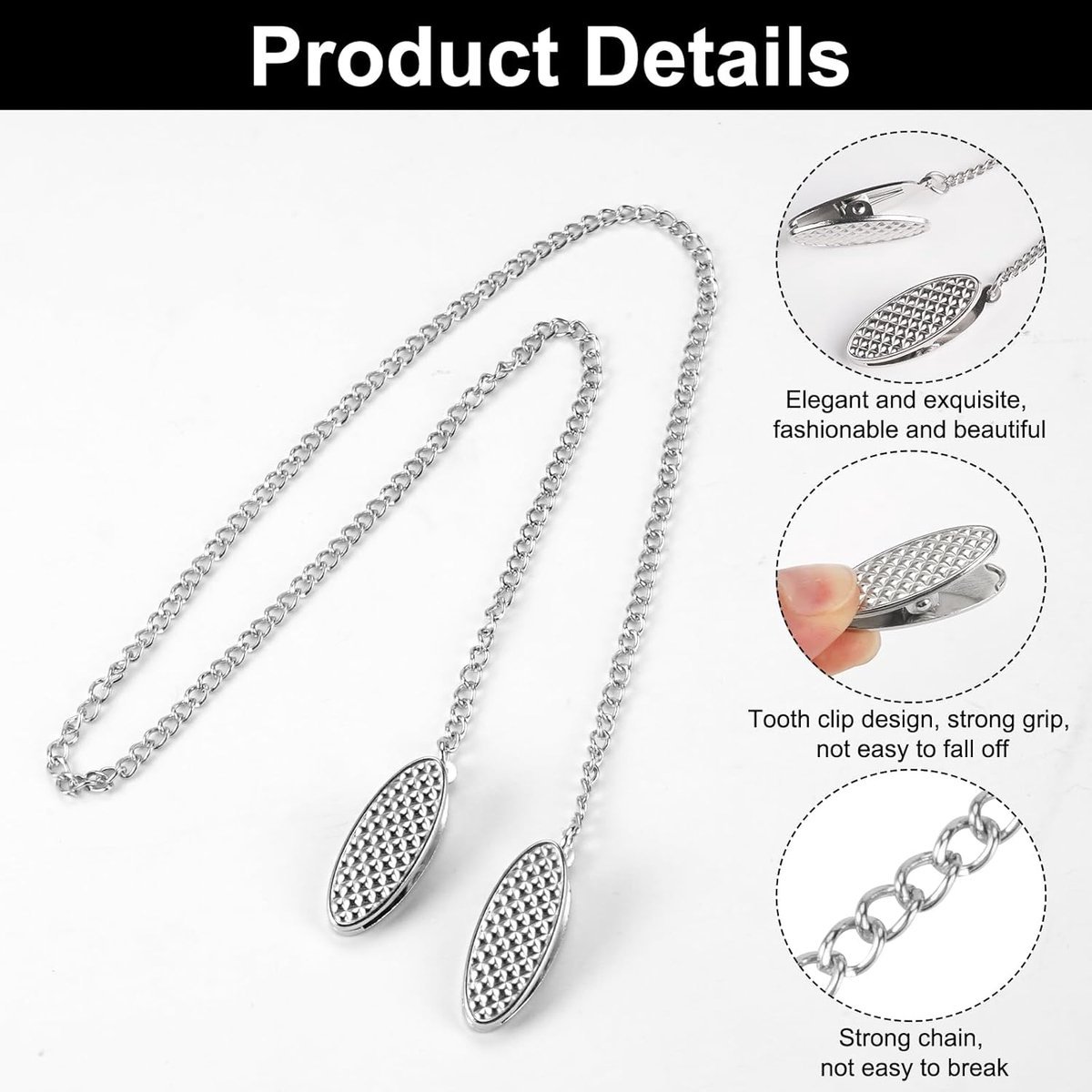 Napkin chain with clips - 4 pieces napkin chain - napkin clips - napkin clips with chain - 50 cm metal chain - Napkin clips - silver metal napkin clips - napkin clips chain - napkin chain - for seniors adults children - V1188-MS101-02864-1 Napkin chain with clips - 4 pieces napkin chain - napkin clips - napkin clips with chain - 50 cm metal chain - Napkin clips - silver metal napkin clips - napkin clips chain - napkin chain - for seniors adults children - Image 4