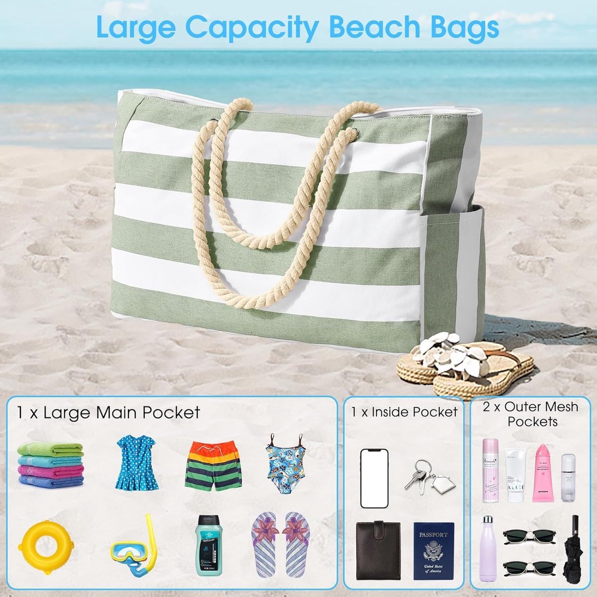 Beach bag - large beach bags for women - waterproof beach bags with zipper and rope handle, travel bags Shopping essentials Pool Gym - Vegetables - V1188-MS101-02952-1 Beach bag - large beach bags for women - waterproof beach bags with zipper and rope handle, travel bags Shopping essentials Pool Gym - Vegetables - Image 2