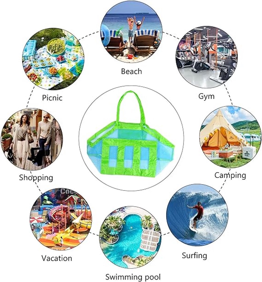 2 pieces - beach bag - 45*45*30 cm - mesh beach bag - lightweight beach bag - foldable storage bag - suitable for children's beach trips, toys, towels and beach shoes - green - V1188-MS101-03278-1 2 pieces - beach bag - 45*45*30 cm - mesh beach bag - lightweight beach bag - foldable storage bag - suitable for children's beach trips, toys, towels and beach shoes - green - Image 4