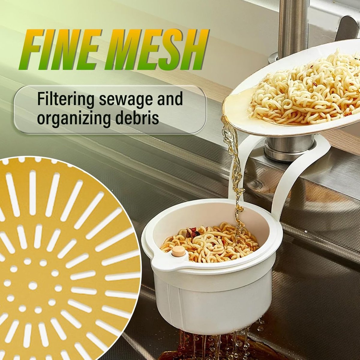 Drain Basket - Drain Filter - Sink Storage Holder - Faucet Hanging Strainer - Sink Drain Basket - Sink Strainer Basket - Sink Food Waste Collection Bin - Sink Trash Can - Plastic Kitchen Sink Strainer - Food Fruit Vegetable Drying Rack - Yellow - V1188-MS101-03294-1 Drain Basket - Drain Filter - Sink Storage Holder - Faucet Hanging Strainer - Sink Drain Basket - Sink Strainer Basket - Sink Food Waste Collection Bin - Sink Trash Can - Plastic Kitchen Sink Strainer - Food Fruit Vegetable Drying Rack - Yellow - Image 3