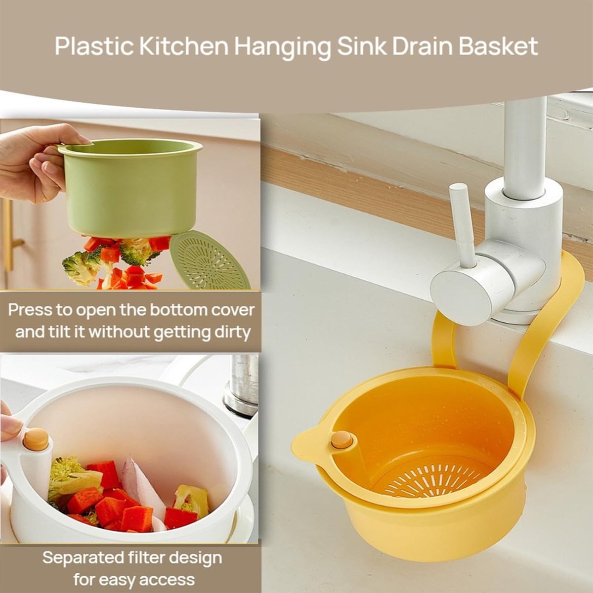 Drain Basket - Drain Filter - Sink Storage Holder - Faucet Hanging Strainer - Sink Drain Basket - Sink Strainer Basket - Sink Food Waste Collection Bin - Sink Trash Can - Plastic Kitchen Sink Strainer - Food Fruit Vegetable Drying Rack - Yellow - V1188-MS101-03294-1 Drain Basket - Drain Filter - Sink Storage Holder - Faucet Hanging Strainer - Sink Drain Basket - Sink Strainer Basket - Sink Food Waste Collection Bin - Sink Trash Can - Plastic Kitchen Sink Strainer - Food Fruit Vegetable Drying Rack - Yellow - Image 4