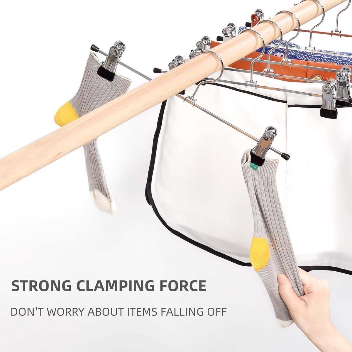 Set of 12 Clothes Hangers - Trouser Hangers - Chrome Iron Metal Hangers - Trouser Hanger - Clothes Hanger - 30cm - Skirt Hangers - Non-Slip Hanger with Clips - Clothes Rack/Coat Rack/Jacket/Trouser Hanger - Metal - For Trousers Skirts Socks Underwear - Si - V1188-MS101-03351-1 Set of 12 Clothes Hangers - Trouser Hangers - Chrome Iron Metal Hangers - Trouser Hanger - Clothes Hanger - 30cm - Skirt Hangers - Non-Slip Hanger with Clips - Clothes Rack/Coat Rack/Jacket/Trouser Hanger - Metal - For Trousers Skirts Socks Underwear - Si - Image 3