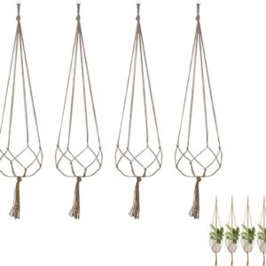4 pieces - Plant hanger - 90 cm - Plant hanger for flower pot - Flower pot hanger - Macrame plant hanger - Planters - Hanging pot - Jute canvas hanging decorations - for indoors and outdoors - For balconies, wall decoration - brown