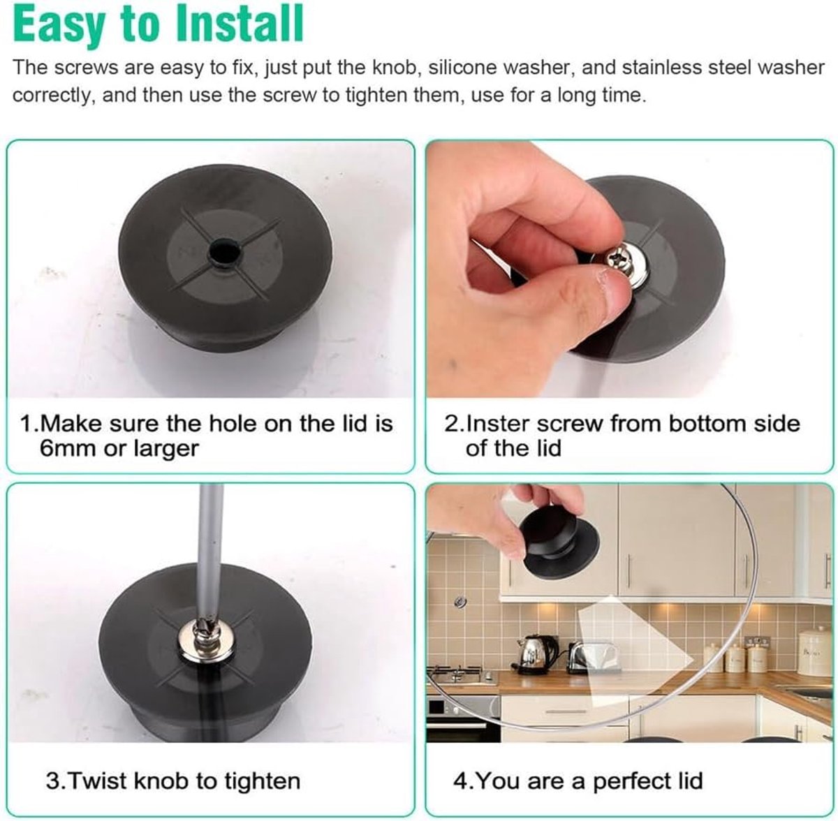 4 pieces - Pan lid knob - Lid knobs - Aperture 6-10 mm - Pot Lid Knob - Lid Handle - Lid Knob - Anti-burn knob - Replacement Handles - universal replacement lid knobs for pans - handle for kitchen cookware - V1188-MS101-03393-1 4 pieces - Pan lid knob - Lid knobs - Aperture 6-10 mm - Pot Lid Knob - Lid Handle - Lid Knob - Anti-burn knob - Replacement Handles - universal replacement lid knobs for pans - handle for kitchen cookware - Image 3