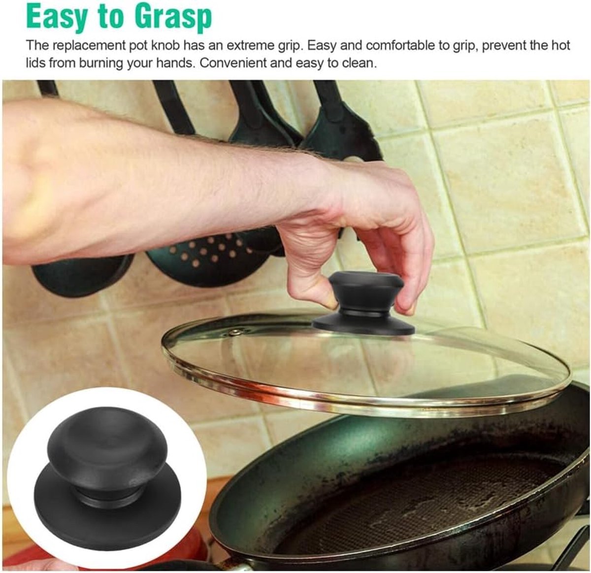 4 pieces - Pan lid knob - Lid knobs - Aperture 6-10 mm - Pot Lid Knob - Lid Handle - Lid Knob - Anti-burn knob - Replacement Handles - universal replacement lid knobs for pans - handle for kitchen cookware - V1188-MS101-03393-1 4 pieces - Pan lid knob - Lid knobs - Aperture 6-10 mm - Pot Lid Knob - Lid Handle - Lid Knob - Anti-burn knob - Replacement Handles - universal replacement lid knobs for pans - handle for kitchen cookware - Image 4