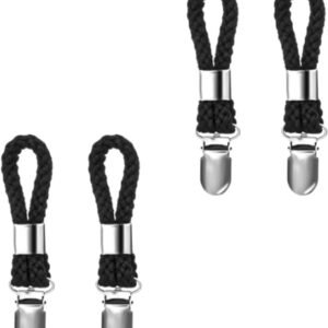 4 pieces - Towel clip - Towel rack - Kitchen towel clips - 11.5*2.3 cm - Black - Multifunctional clips - Suitable for home cupboards and bathrooms - Towel clip made of cotton rope
