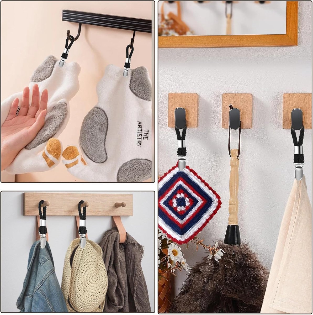 4 pieces - Towel clip - Towel rack - Kitchen towel clips - 11.5*2.3 cm - Black - Multifunctional clips - Suitable for home cupboards and bathrooms - Towel clip made of cotton rope - V1188-NK-BOL-351 4 pieces - Towel clip - Towel rack - Kitchen towel clips - 11.5*2.3 cm - Black - Multifunctional clips - Suitable for home cupboards and bathrooms - Towel clip made of cotton rope - Image 5