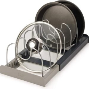 Adjustable Pot Rack - Storage Rack for 7 Pots and Pans - Kitchen Cabinet Organizer Standing - HIP+304 Stainless Steel - Black
