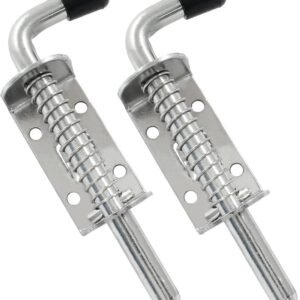 Sliding lock - 2 pieces - Sliding bolt - Gate bolt - Door lock - Bolt - Door bolt - Door lock - Plate bolt - 12.8 cm - No screws - Stainless steel - Silver - For shed gate, garden house door, cupboard