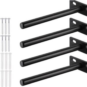 pieces - shelf brackets - 4 inch - shelf bracket - floating shelf support - brackets - floating shelf brackets - wall bracket - T-shape - invisible - for wall mounting hidden wooden shelf - black - iron