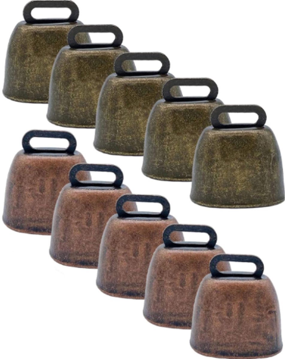 10 Pieces - Cowbell - Cowbells - Decorative Cowbells - Farm - Bell - Grazing Cowbell - Metal Cow Bell Bells - Goat Bell - Animal Gift - Bronze*5+red bronze*5 - Metal - 35*37mm - V1188-NK-BOL-584 10 Pieces - Cowbell - Cowbells - Decorative Cowbells - Farm - Bell - Grazing Cowbell - Metal Cow Bell Bells - Goat Bell - Animal Gift - Bronze*5+red bronze*5 - Metal - 35*37mm