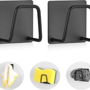 Storage rack - Sponge rack - Self-adhesive - Waterproof - Stainless steel sponge rack for the sink - Sink organizer - Dishcloth holder - suitable for smooth tiles, painted walls and mirrors - Pack of 4 - Black