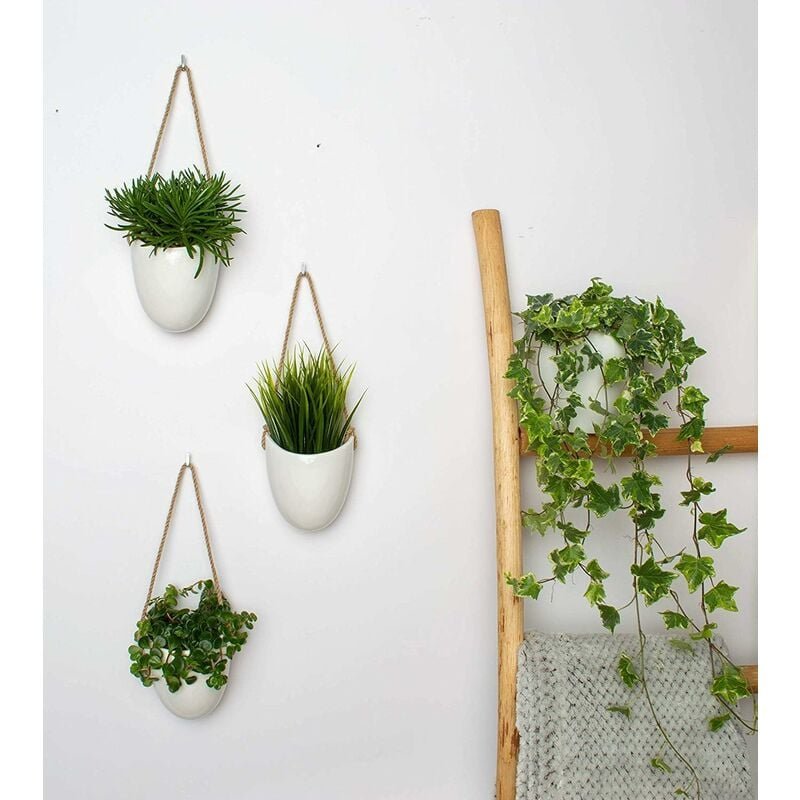 3-Pack White Ceramic Wall Pots - V1188-ONE60-02195-1 3-Pack White Ceramic Wall Pots - Image 4