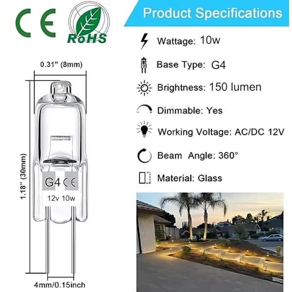 G4 Halogen Bulbs 20-Pack 10W 12V Warm White - V1188-PAHH-8344 G4 Halogen Bulbs 20-Pack 10W 12V Warm White - Image 2