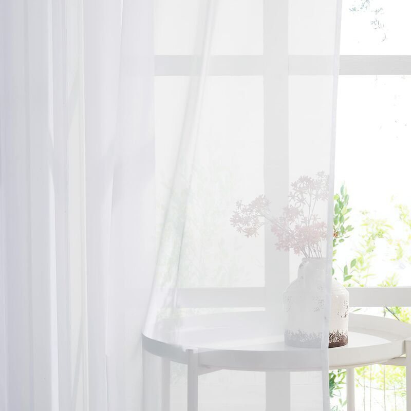 White Sheer Curtains Set of 2 132x160 cm Organza Tulle Eyelets Transparent Light Filter for Bedroom Kitchen - V1188-SU-M912-042 White Sheer Curtains Set of 2 132x160 cm Organza Tulle Eyelets Transparent Light Filter for Bedroom Kitchen - Image 3