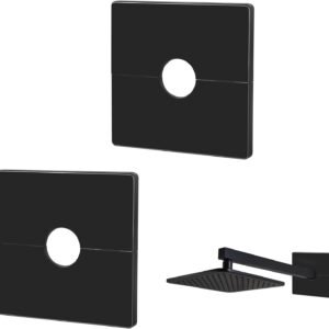 2 Pcs Plumbing Cover Plates, Square Shower Arm Flange Escutcheon Plate Wall Split Pipe Flange Cover Plate for Fixed Shower Head Faucet Standard 1/2 Inch Pipes (Black)