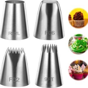 4 Pcs Extra Large Piping Tips Set Stainless Steel Square Round Cream Piping Tip Large Frosting Tips for Cake Decorating Cupcakes Cookies Puff Pastry