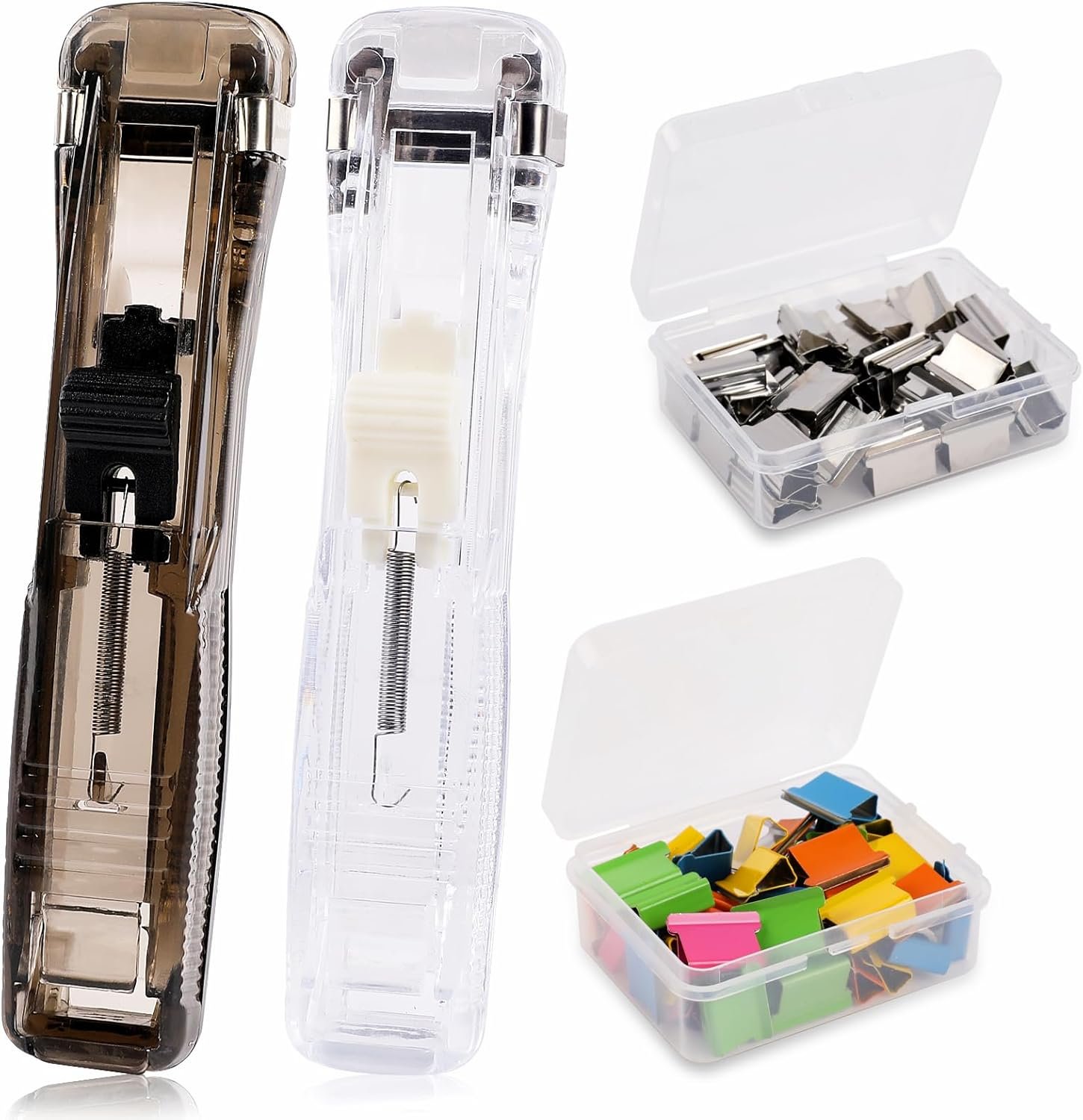 2 Pcs Portable Handheld Paper Clam Clip Dispenser Paper Clam Clip Dispenser with 100 Pcs Paper Clam Clip Refills Mini Push Stapler Paper Cip Dispenser Paper Clamps for Fixing Paper Documents - V1188-WTJ-TLK-0581 2 Pcs Portable Handheld Paper Clam Clip Dispenser Paper Clam Clip Dispenser with 100 Pcs Paper Clam Clip Refills Mini Push Stapler Paper Cip Dispenser Paper Clamps for Fixing Paper Documents