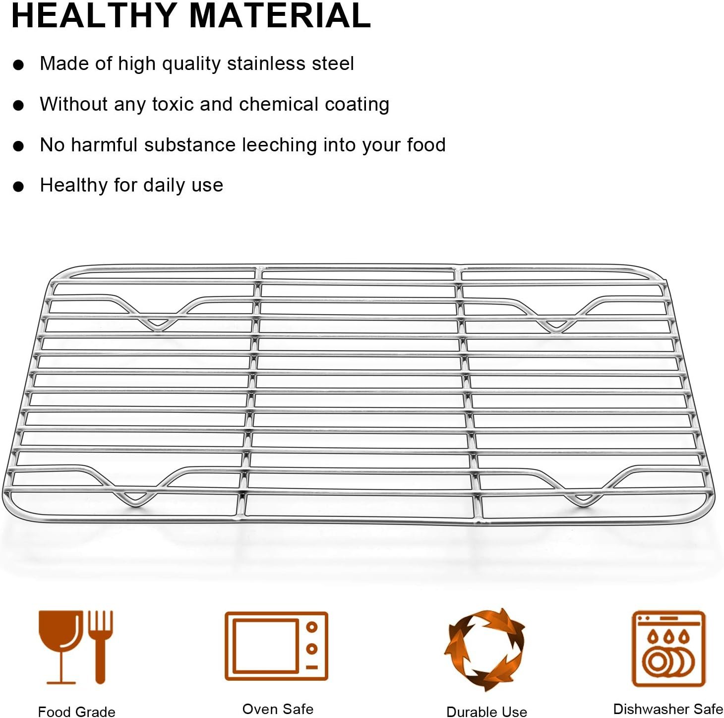 Small Baking Rack Set of 2, Stainless Steel Metal Roasting Cooking Racks, Size – 8.6"x6.2", Non Toxic & Rust Free, Fit for Small Toaster Oven, Dishwasher Safe - V1188-YT-A-1238 Small Baking Rack Set of 2, Stainless Steel Metal Roasting Cooking Racks, Size – 8.6"x6.2", Non Toxic & Rust Free, Fit for Small Toaster Oven, Dishwasher Safe - Image 4