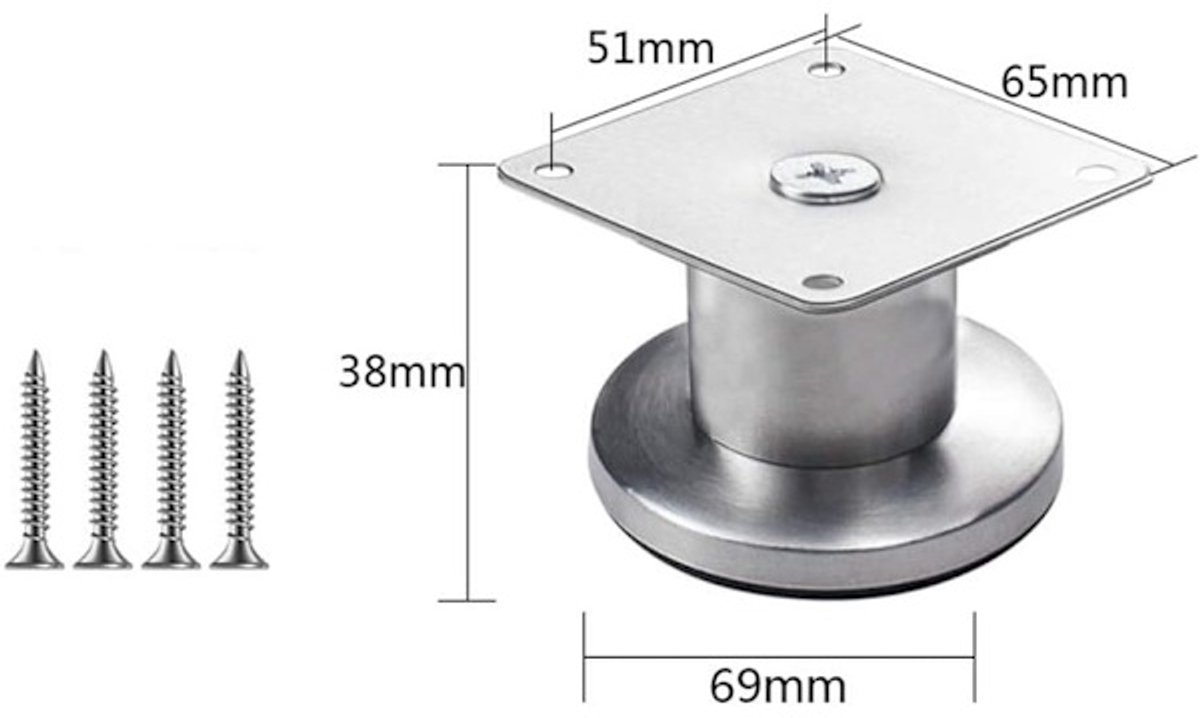 Adjustable Cabinet Legs - 4 Adjustable Furniture Legs Made of Stainless Steel (Silver) (3.8cm) - V1188-ZXY-10141 Adjustable Cabinet Legs - 4 Adjustable Furniture Legs Made of Stainless Steel (Silver) (3.8cm) - Image 4