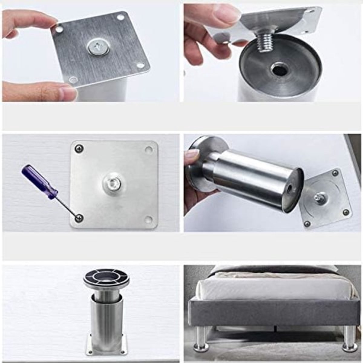 Adjustable Cabinet Legs - 4 Adjustable Furniture Legs Made of Stainless Steel (Silver) (3.8cm) - V1188-ZXY-10141 Adjustable Cabinet Legs - 4 Adjustable Furniture Legs Made of Stainless Steel (Silver) (3.8cm) - Image 5