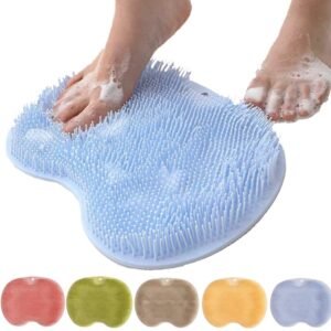Shower Mat - Non-Slip Bath Mat - Foot Cleansing Pad, Back Scrub Pad, Exfoliating Bath Scrub Pad, Non-Slip Wall Suction Cup - Suitable for Men and Women (Blue)